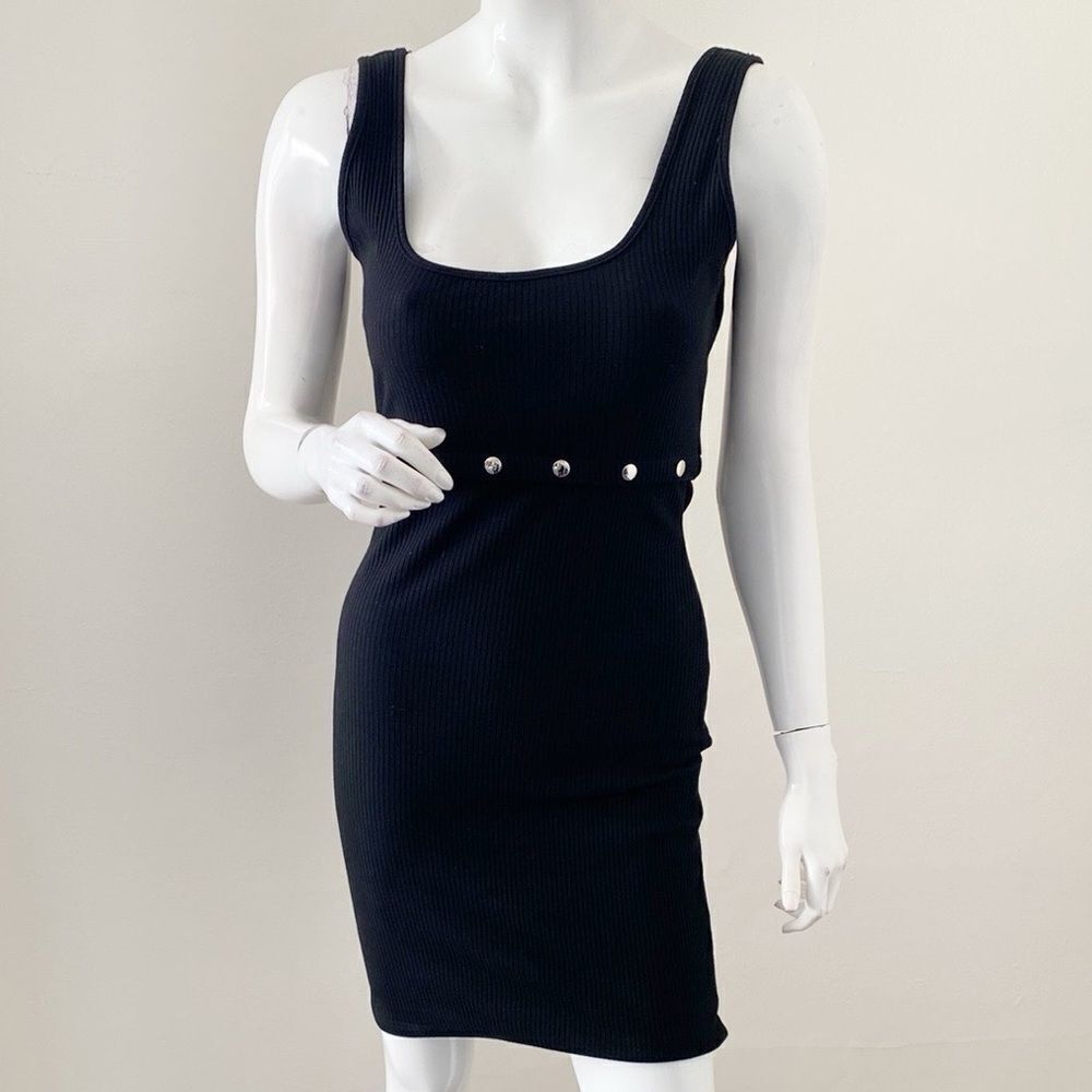 Tiger Mist Black Ribbed Bodycon Snap Off Mini Dress or Crop Top Skirt Set